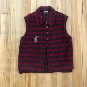 Hand Embroidered Paisley Leaf on Pre-loved Striped Sleeveless Vest - Sz S
